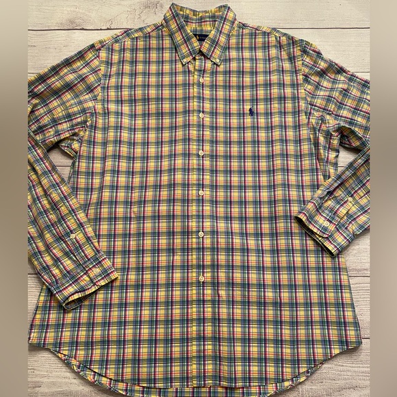Ralph Lauren Men's Yellow and Blue Plaid Shirt - Picture 2 of 8